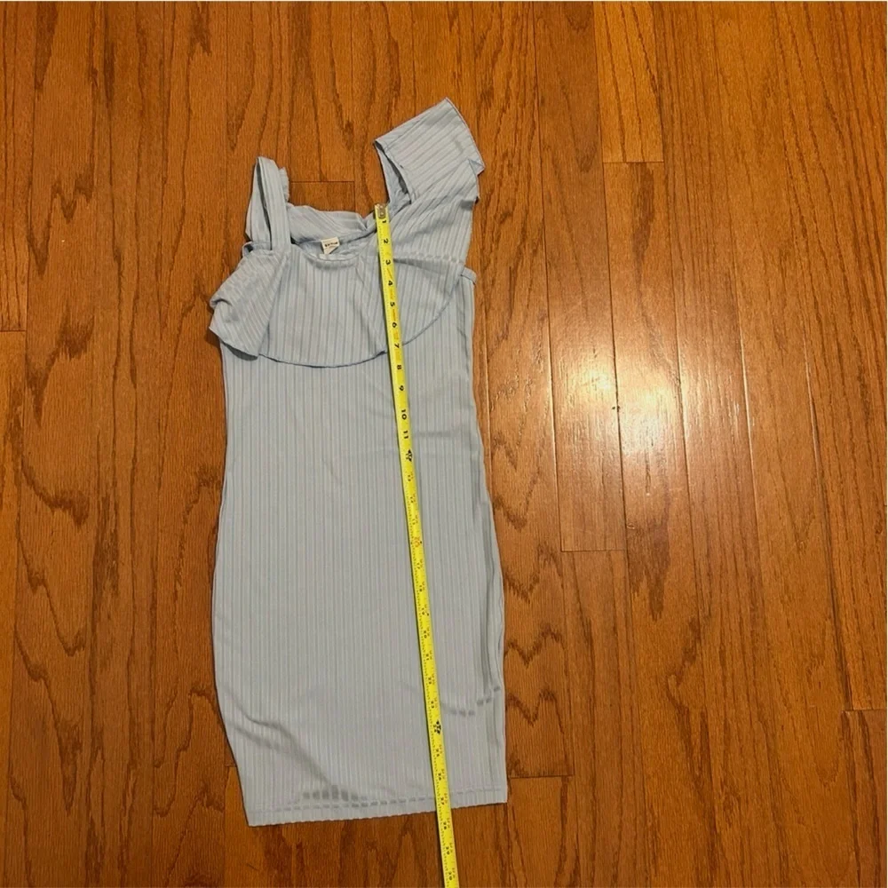 Girls Light Blue Ribbed Ruffle Dress | Size 10–12 Years (Girls M)